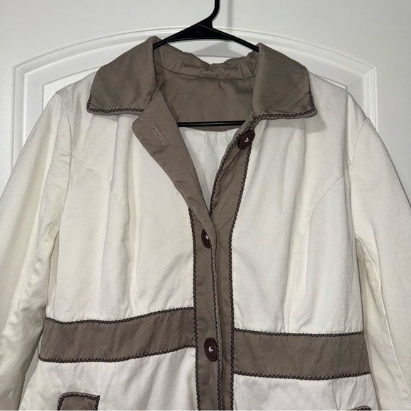 Boden Cotton Trench Coat Women’s Size 14 Cream And Taupe - Picture 2 of 7